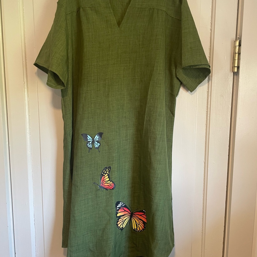 Green Dress with Butterfly Accents